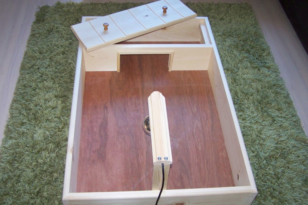 Wooden tortoise table with integrated routed light fitting